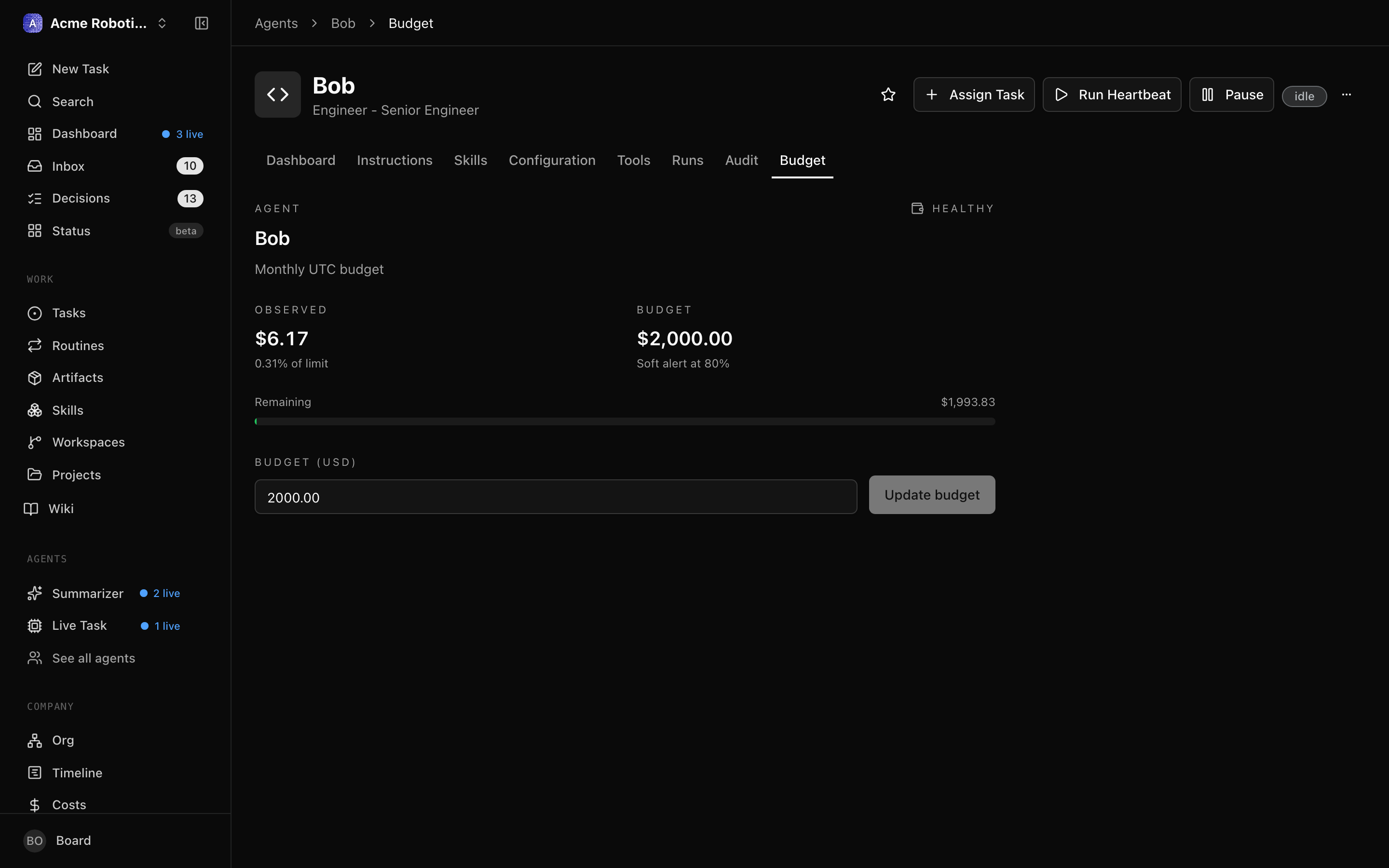 Budget tab