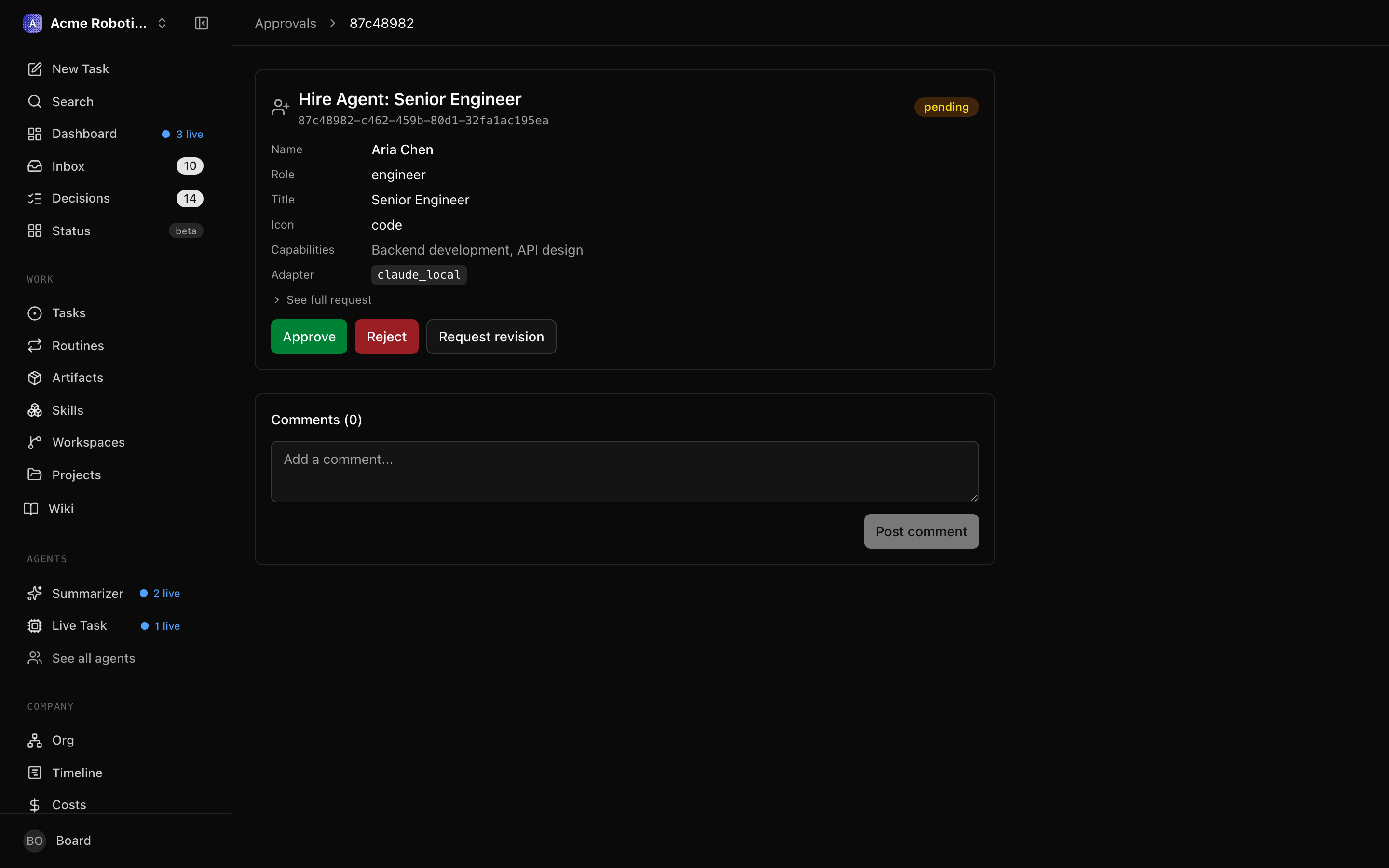 The approve, request revision, and reject buttons on the strategy approval page