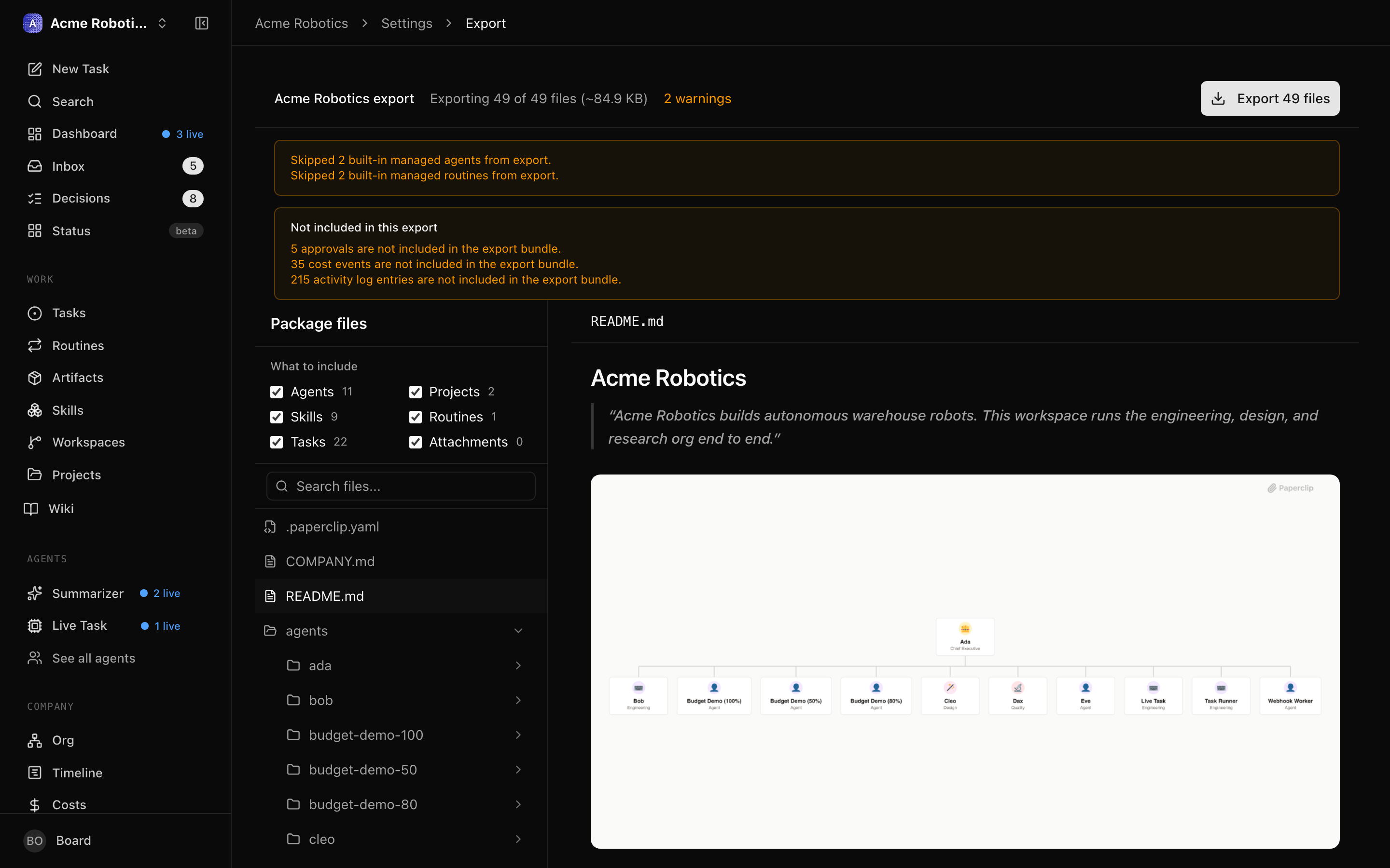 Export dialog
