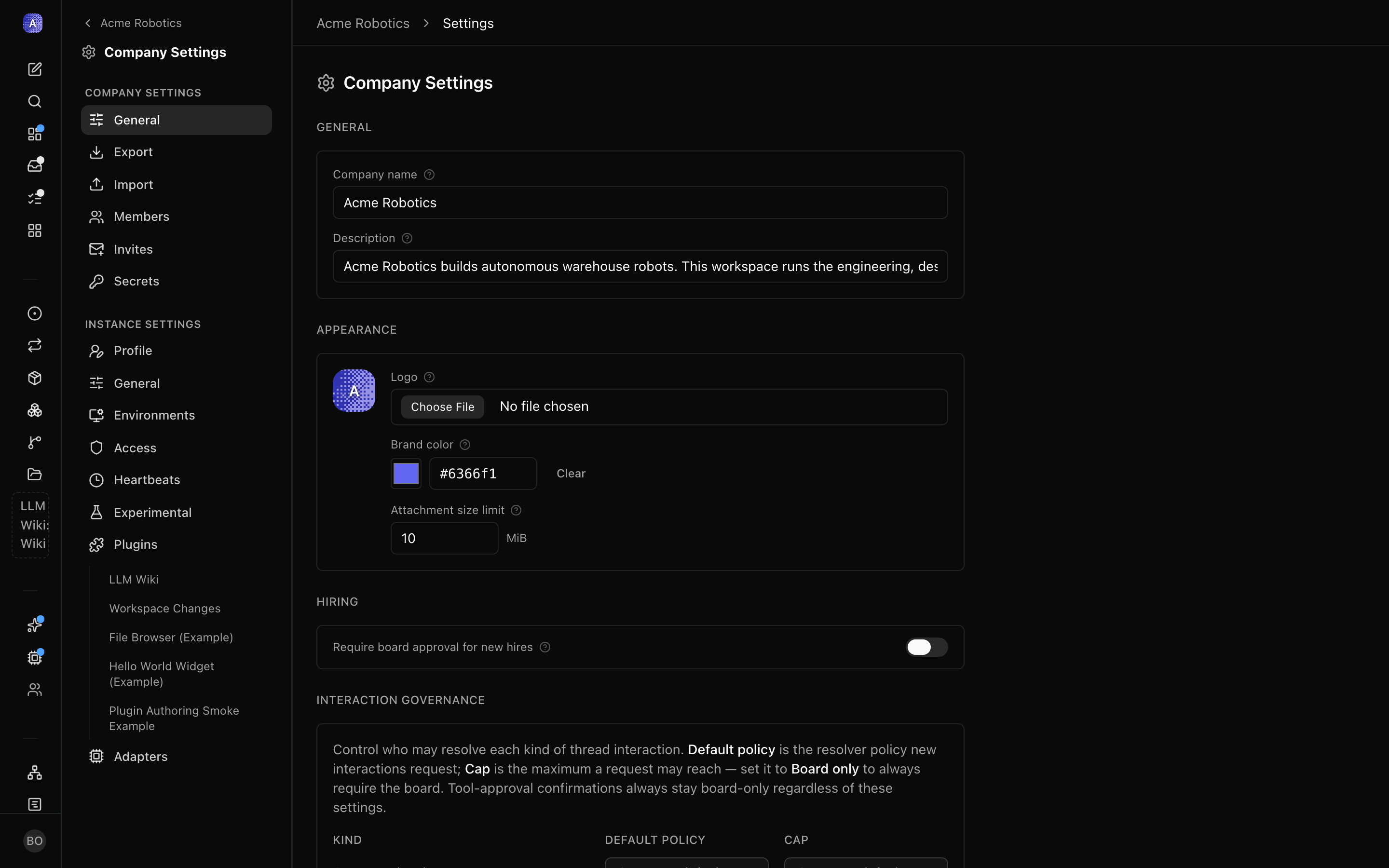 Company general settings