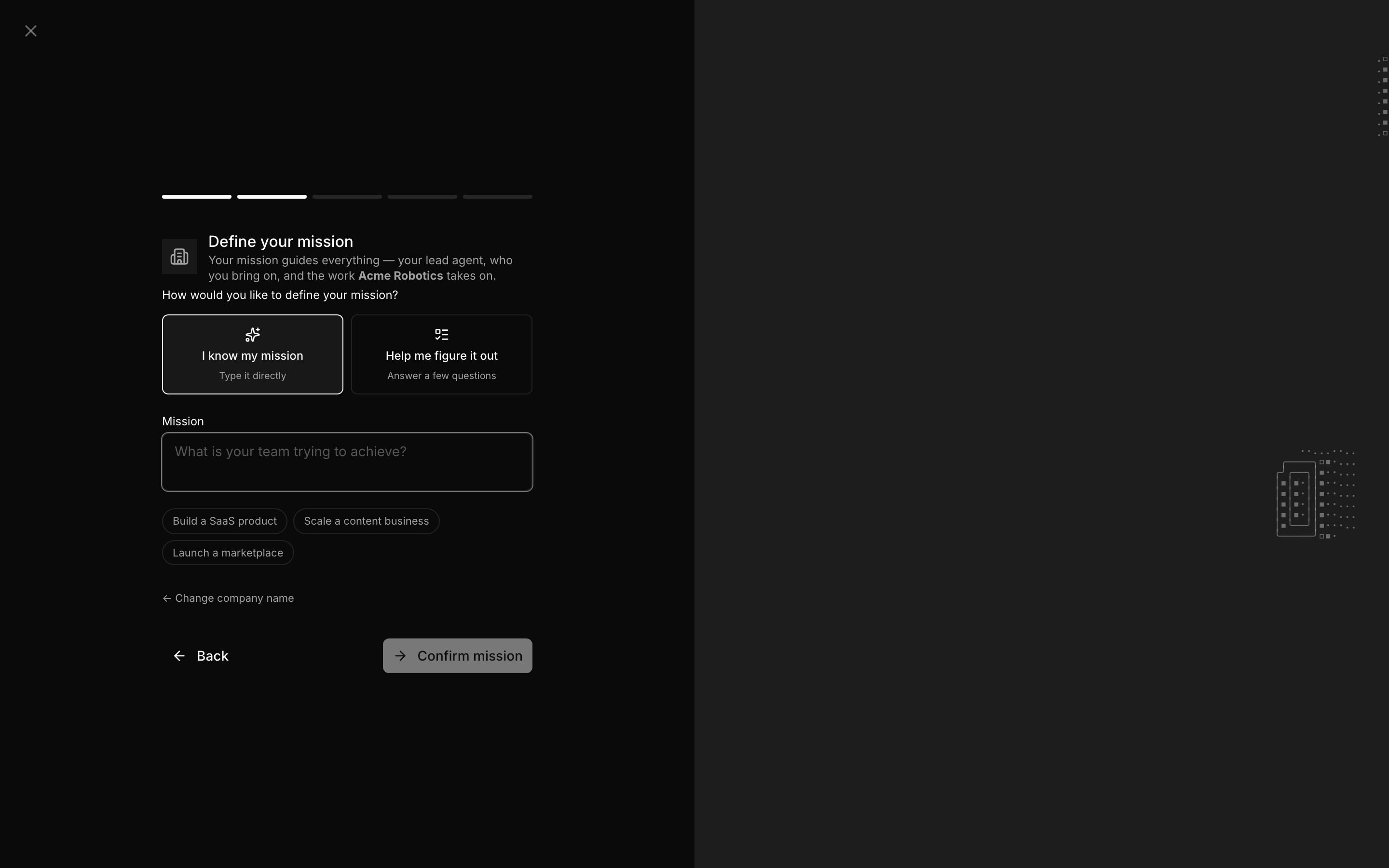 The goal field in the New Company modal with an example goal entered