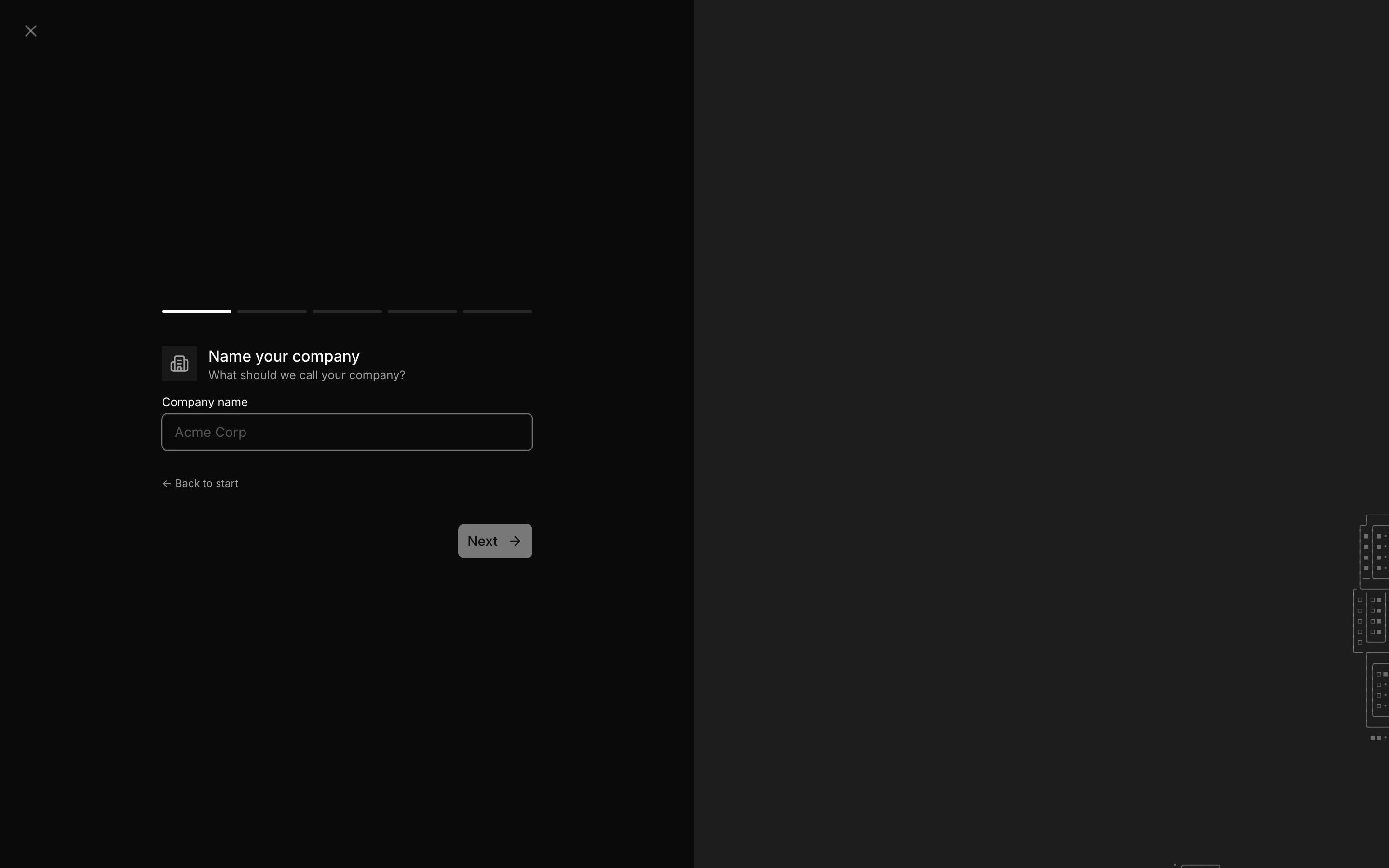 The New Company modal, empty and ready to fill in