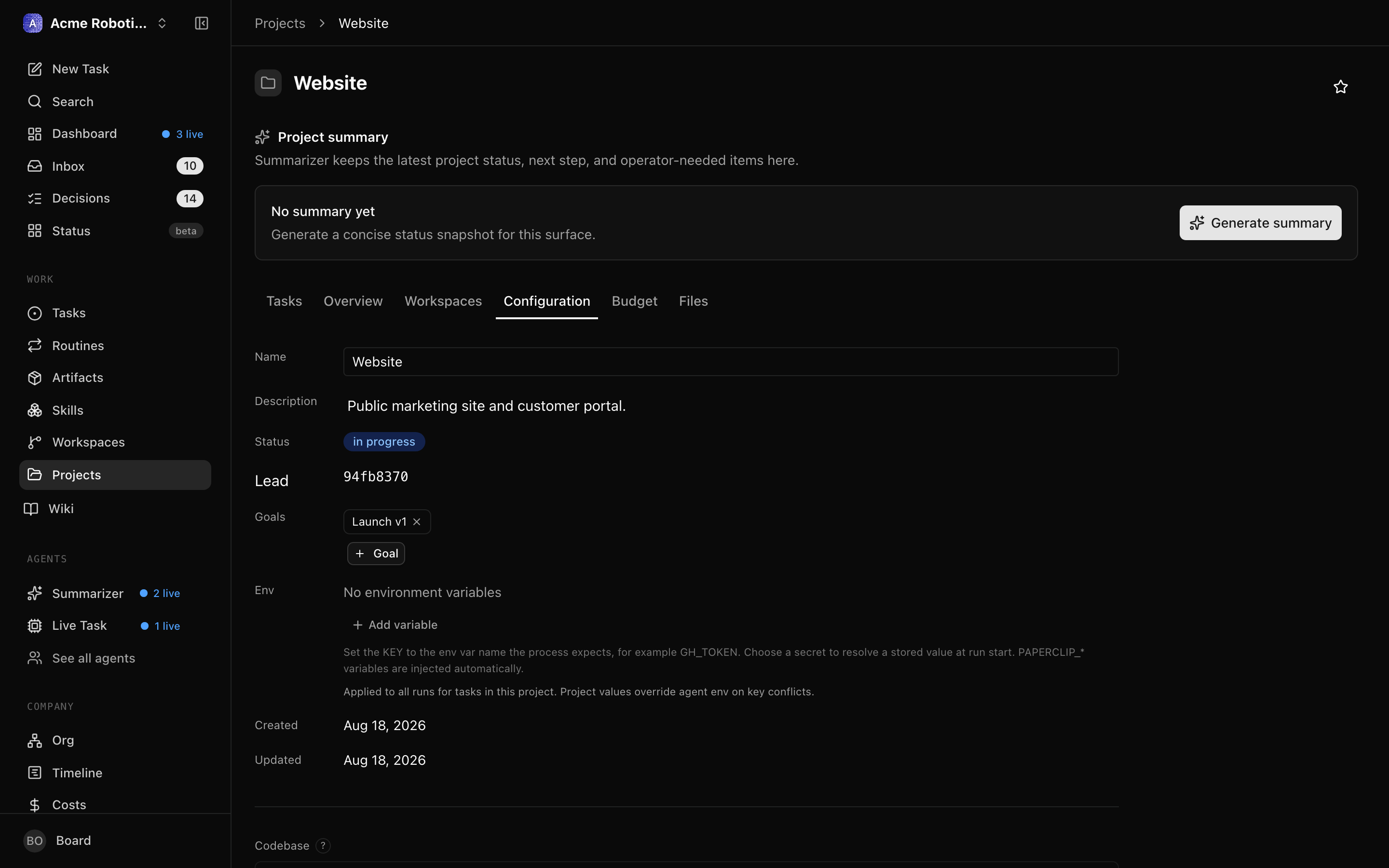 Configuration tab