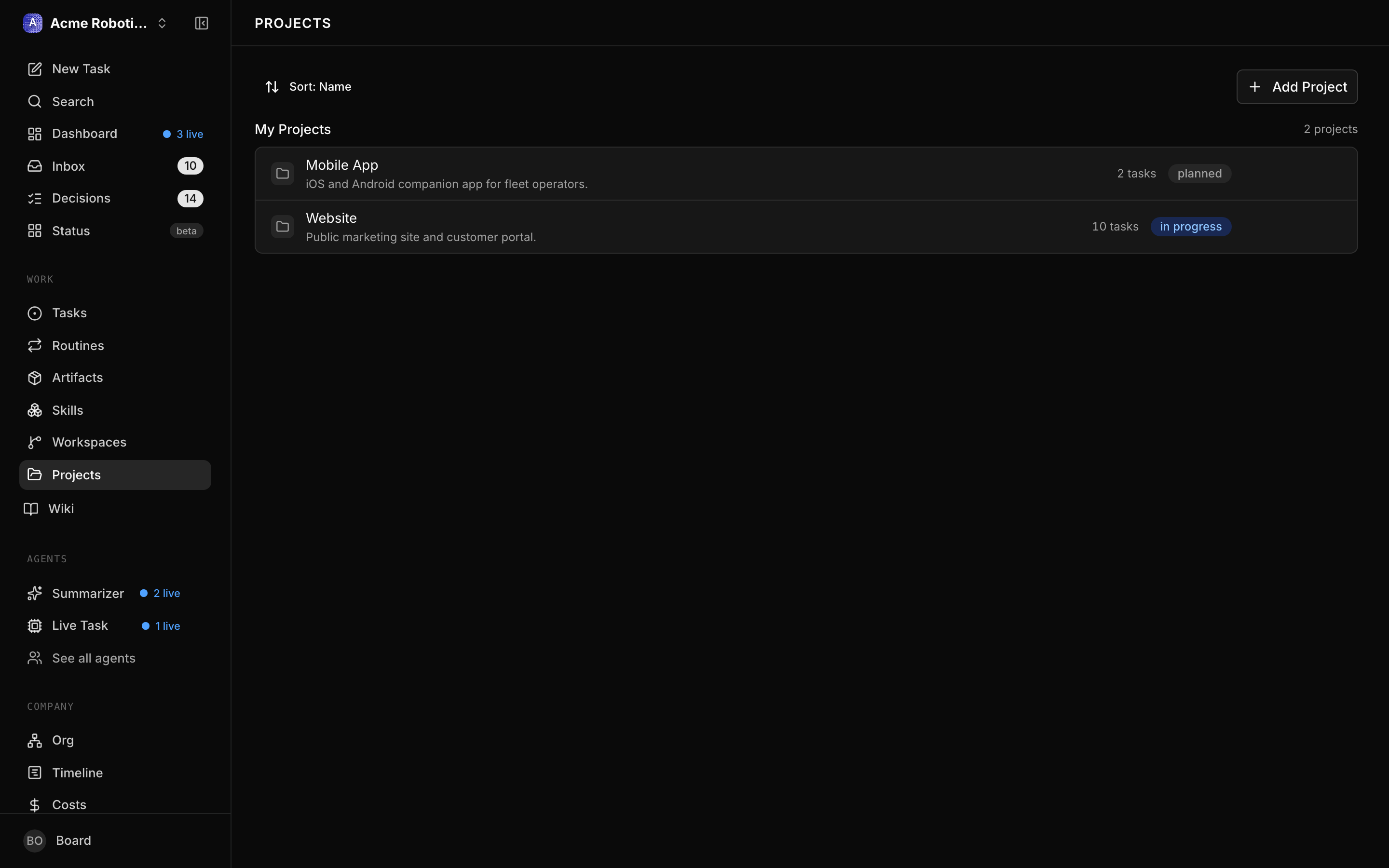 Project list