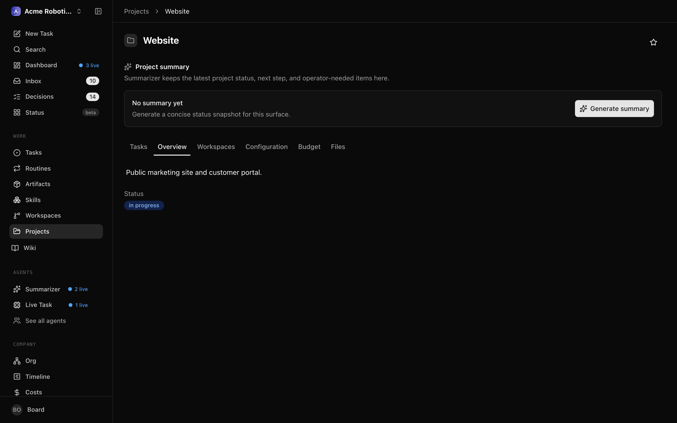 Overview tab