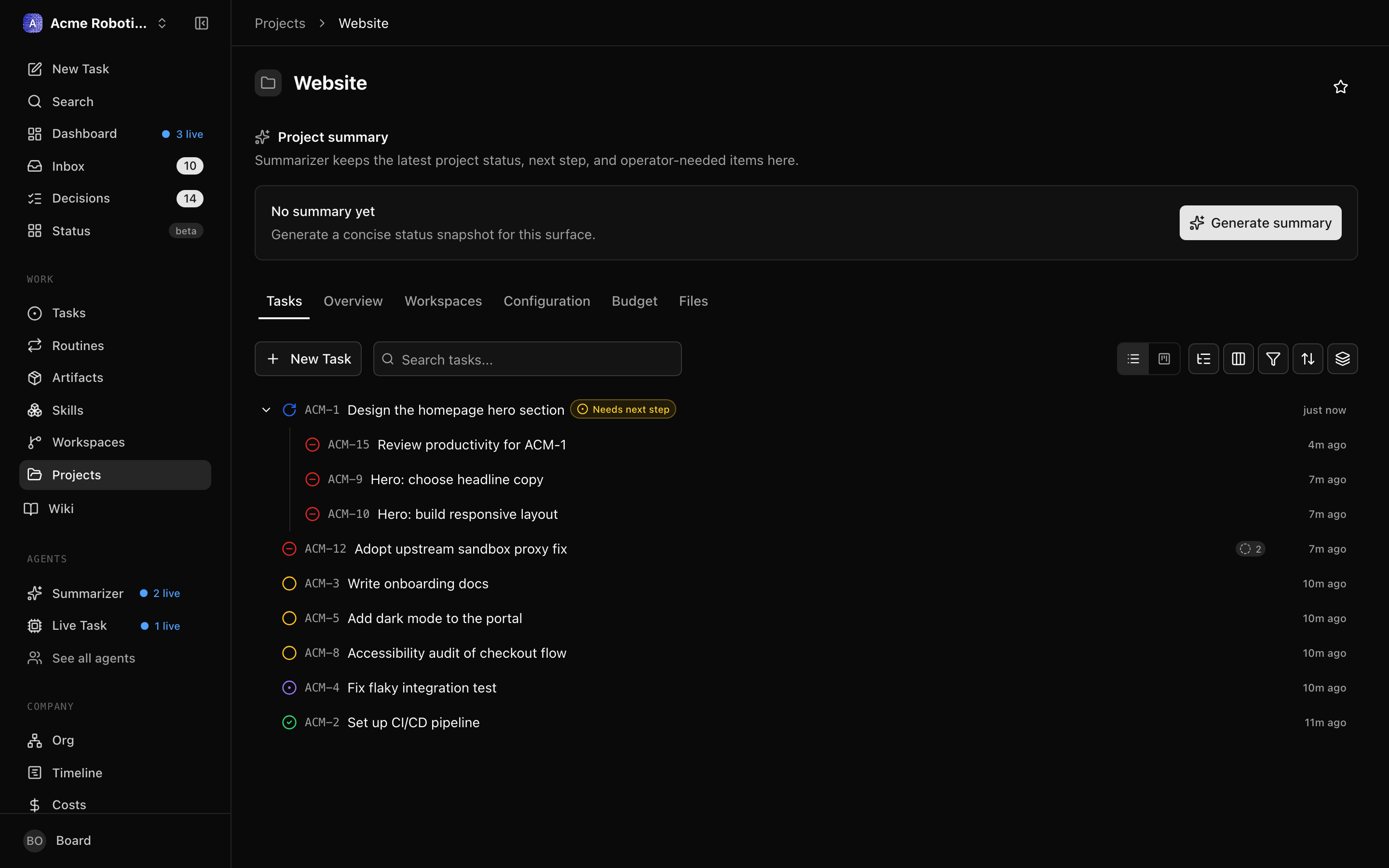 Workspaces tab