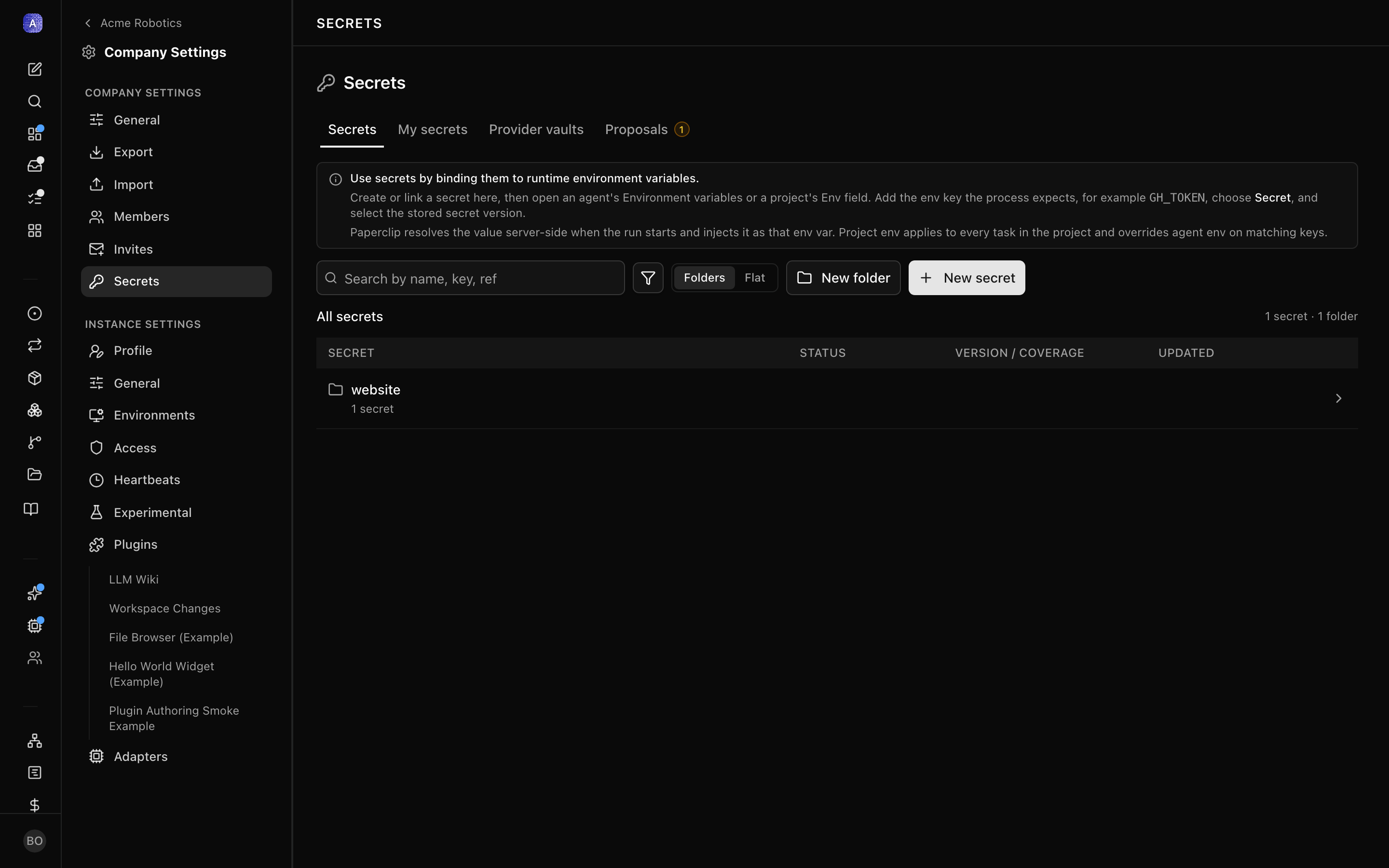 The check surfaced at task creation: a user secret the responsible user hasn't supplied yet, with an inline prompt to set the value