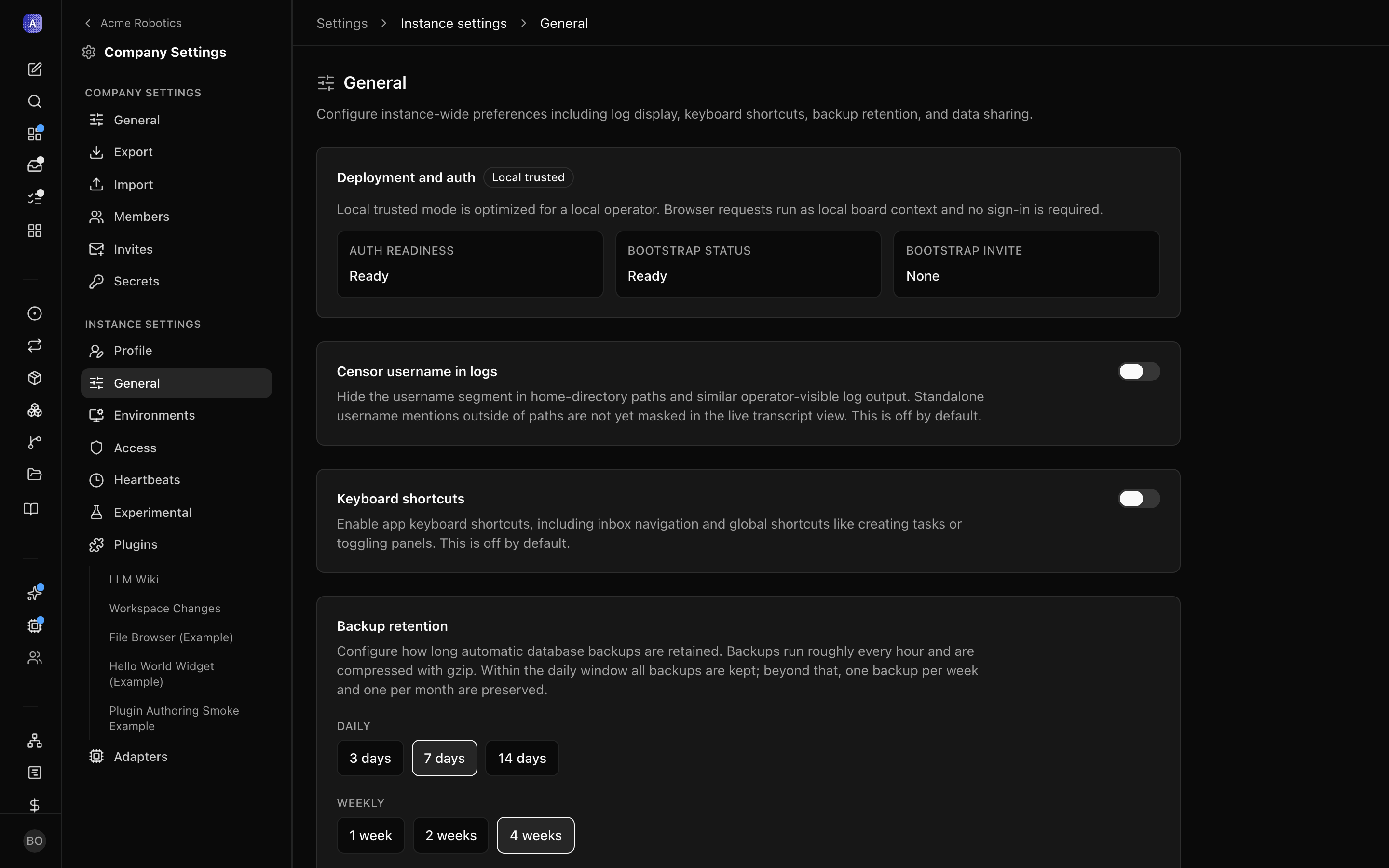 Instance general settings