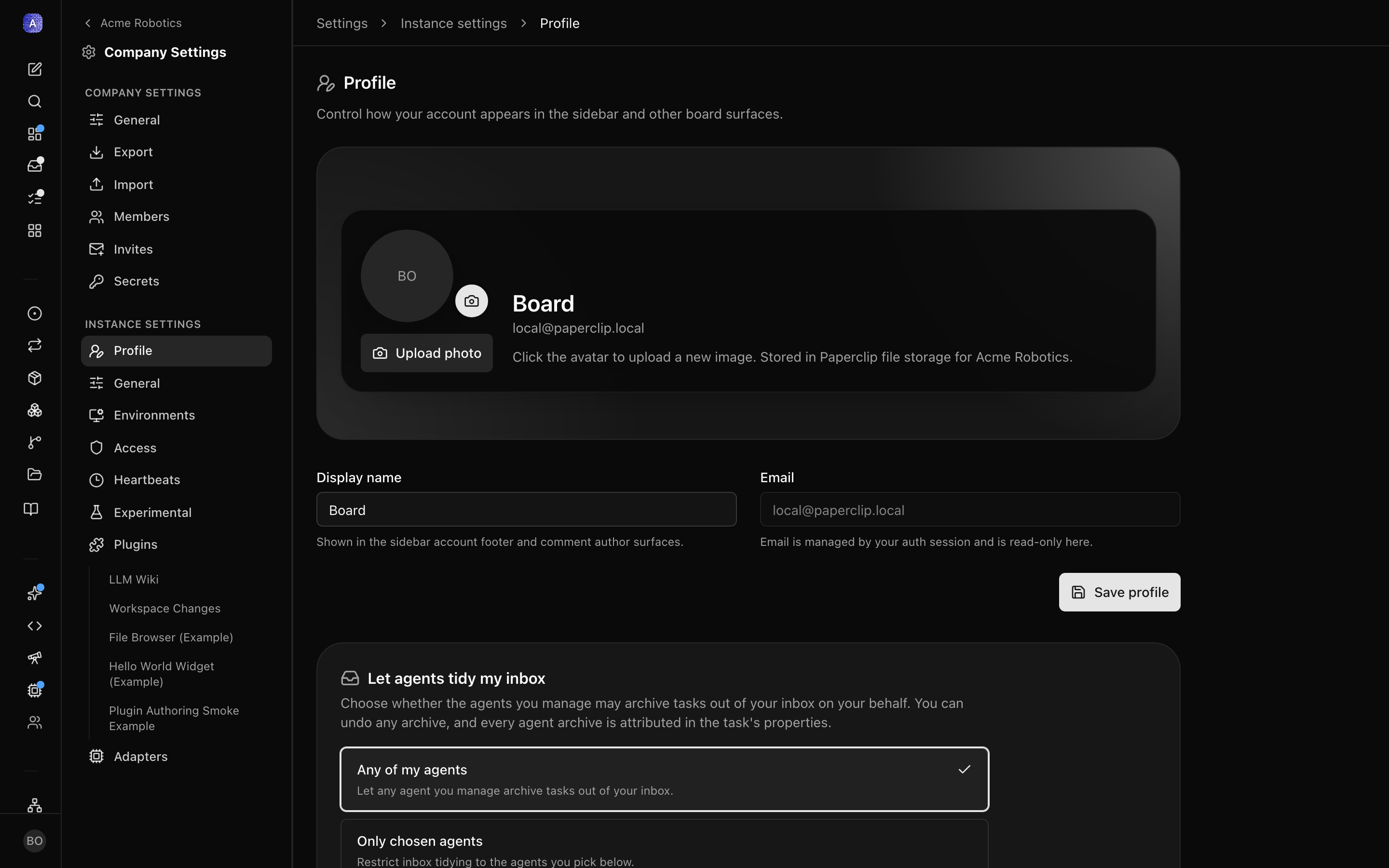 Profile settings