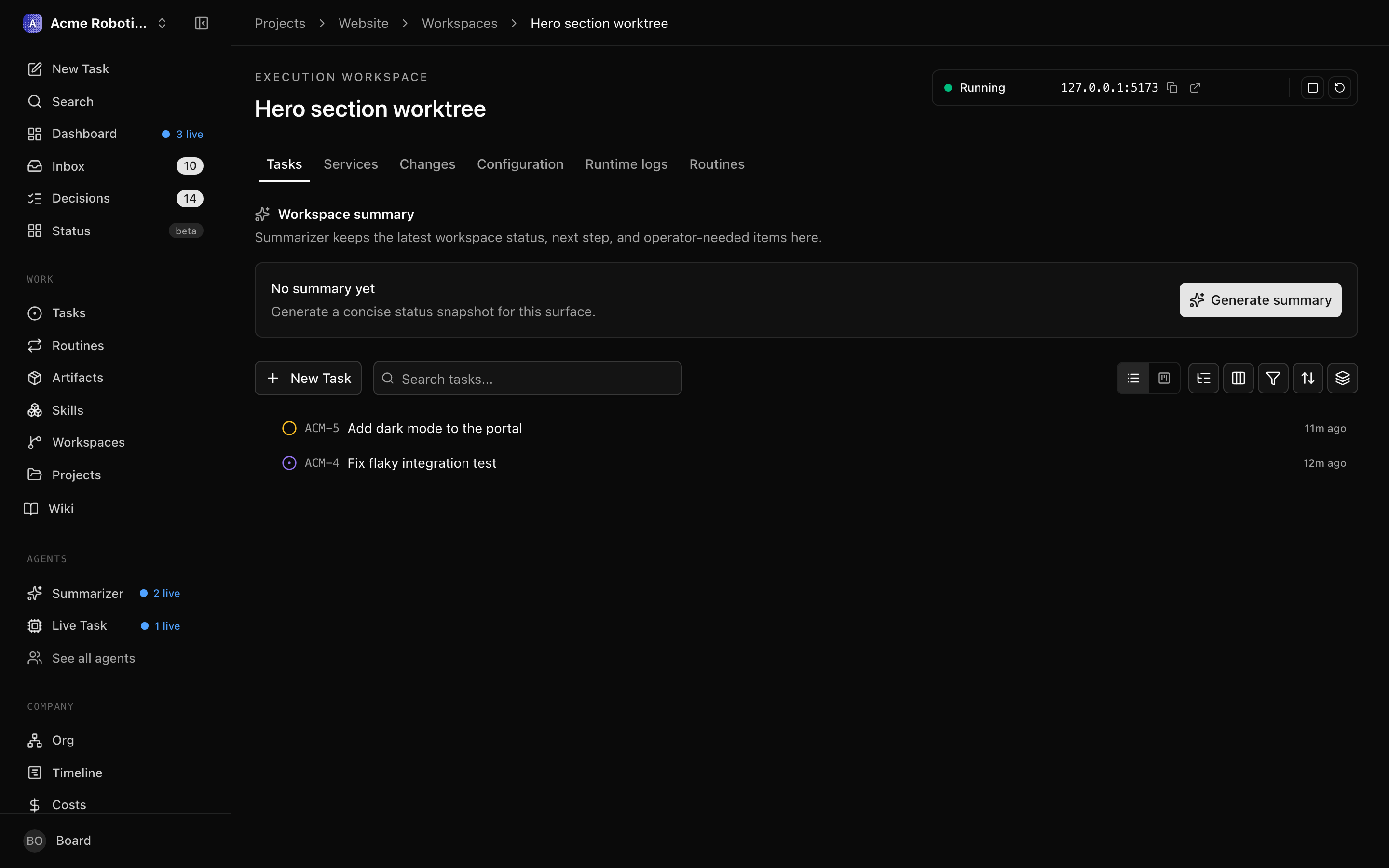 Tasks tab