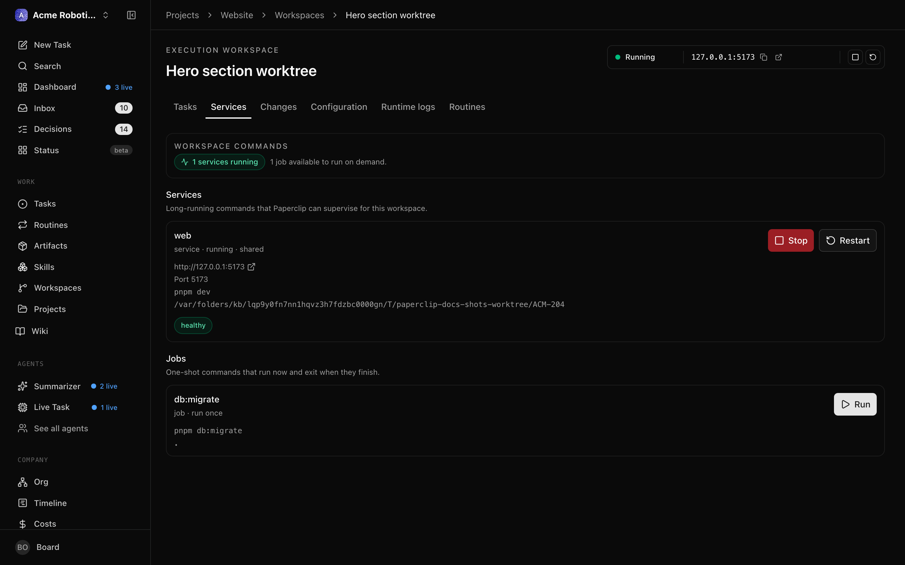 Services tab
